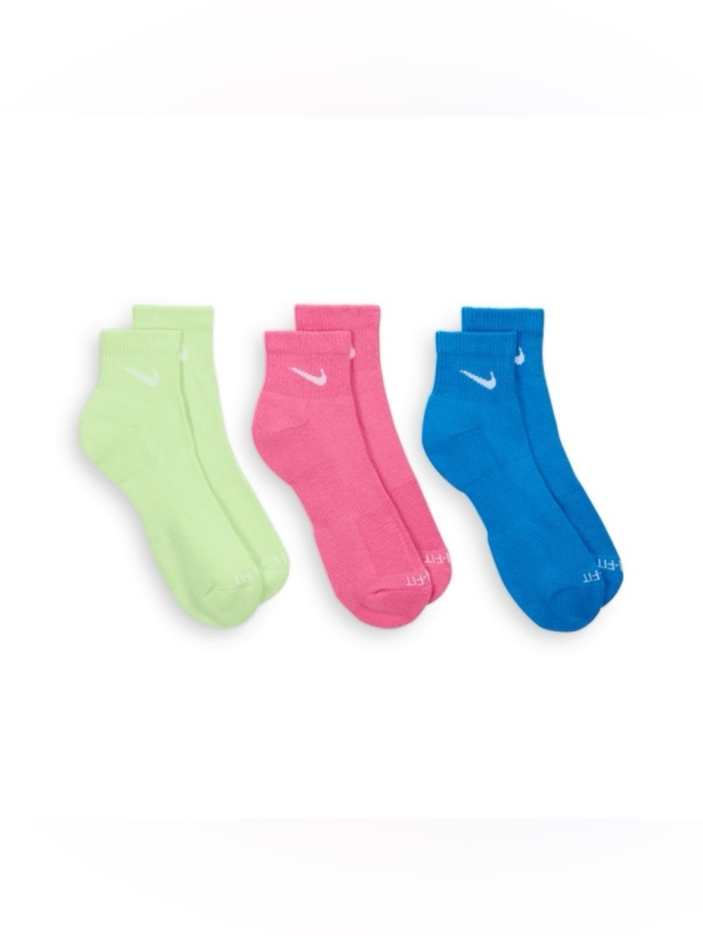 Nike Everyday Plus Cotton Cushioned 3-Pack Ankle Socks - Lime Green, Pink, Blue